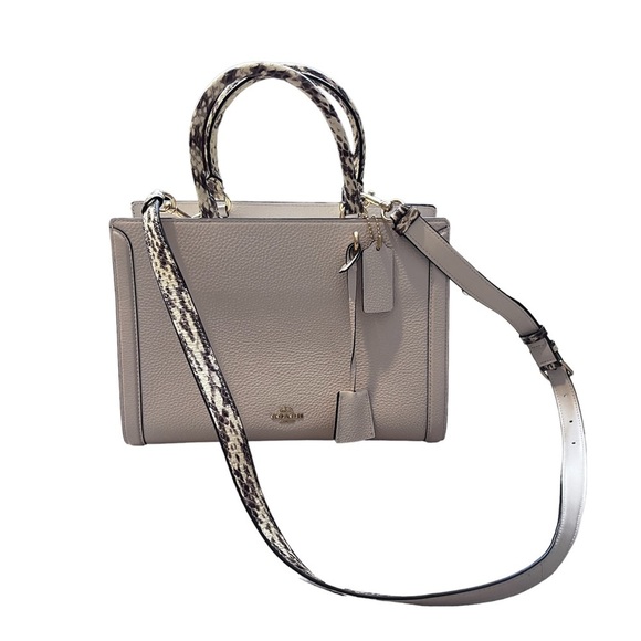 COACH Zoe Carryall Purse White 2Way Pebble Leather Medium Sized Authentic - Picture 2 of 8